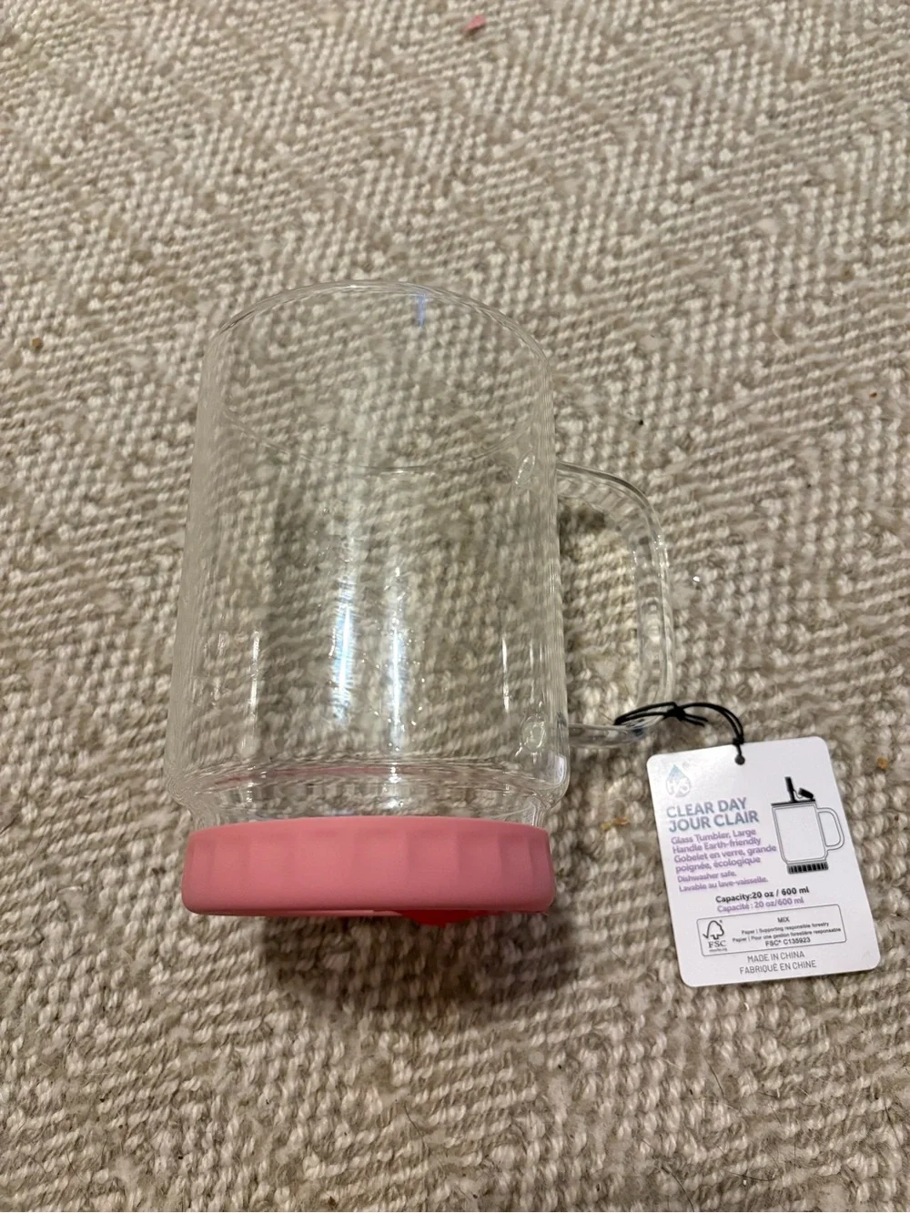 Clear Day Glass Mug with Pink Silicone Base